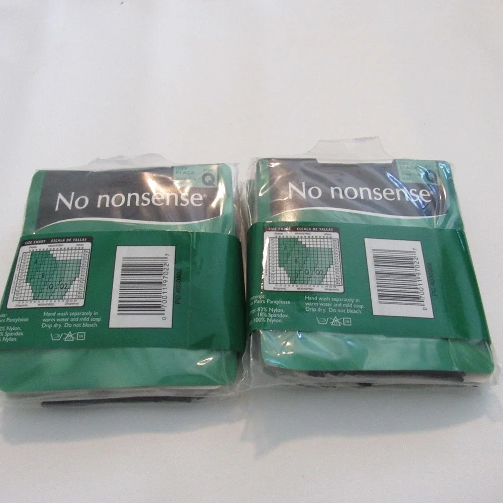 No Nonsense Control Top Pantyhose Off Black Size Q Sheer Toe 4 Pairs 2 Packs M44